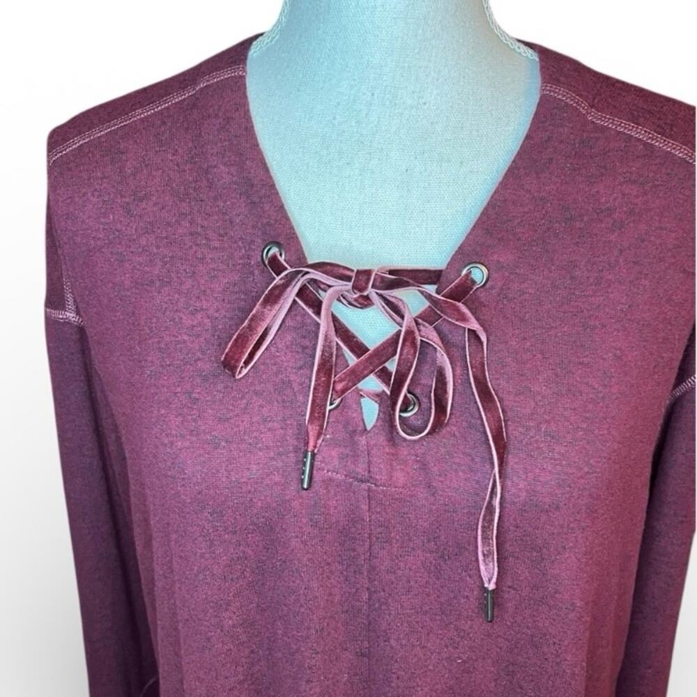 Rails Leigh Port Maroon Velvet Lace Up Long Sleeve Top Relaxed sweater normcore - Picture 3 of 8